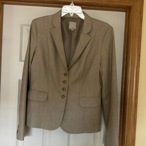 Halogen Women's Size 10 Lined Stretch Career Neutral Tan Blazer Suit Jacket Chic
